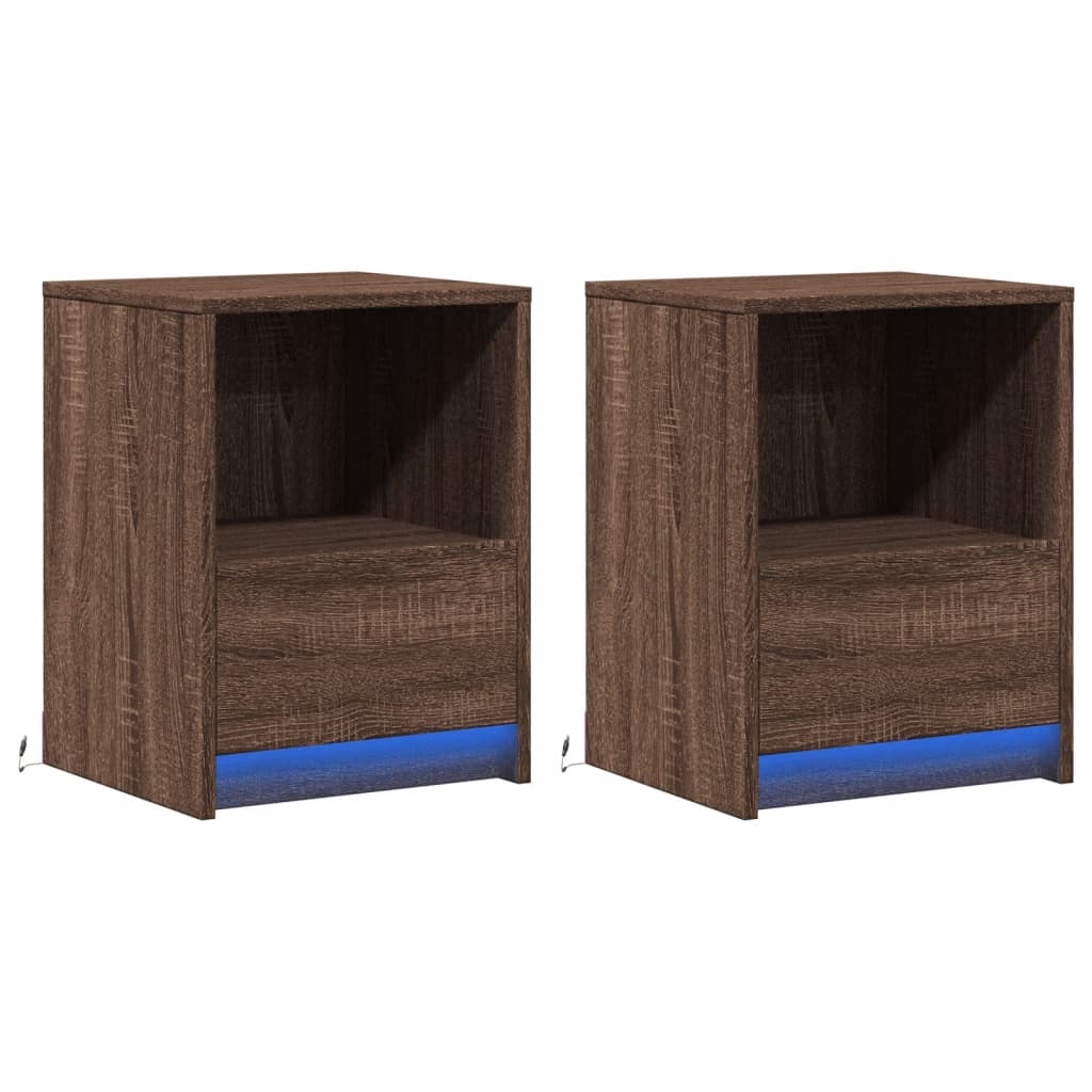 vidaXL Tables de chevet avec lumières LED 2 pcs Chêne marron Bois d'ingénierie