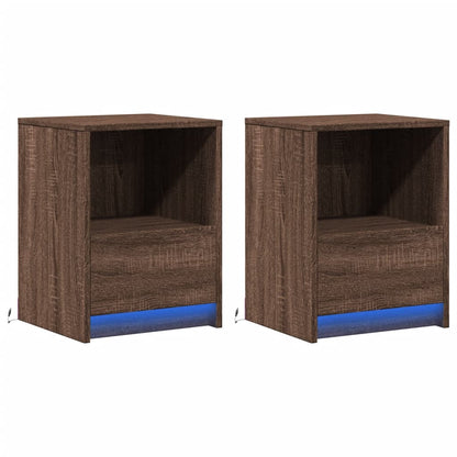 vidaXL Tables de chevet avec lumières LED 2 pcs Chêne marron Bois d'ingénierie