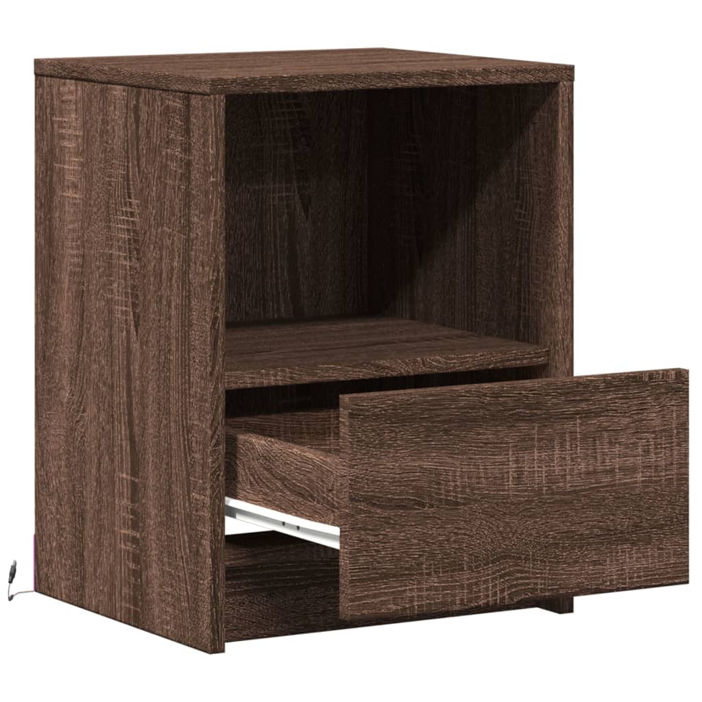 vidaXL Tables de chevet avec lumières LED 2 pcs Chêne marron Bois d'ingénierie