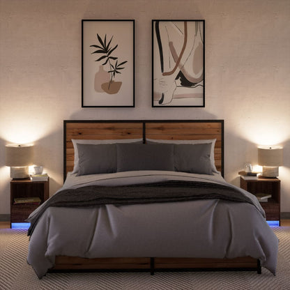 vidaXL Tables de chevet avec lumières LED 2 pcs Chêne marron Bois d'ingénierie