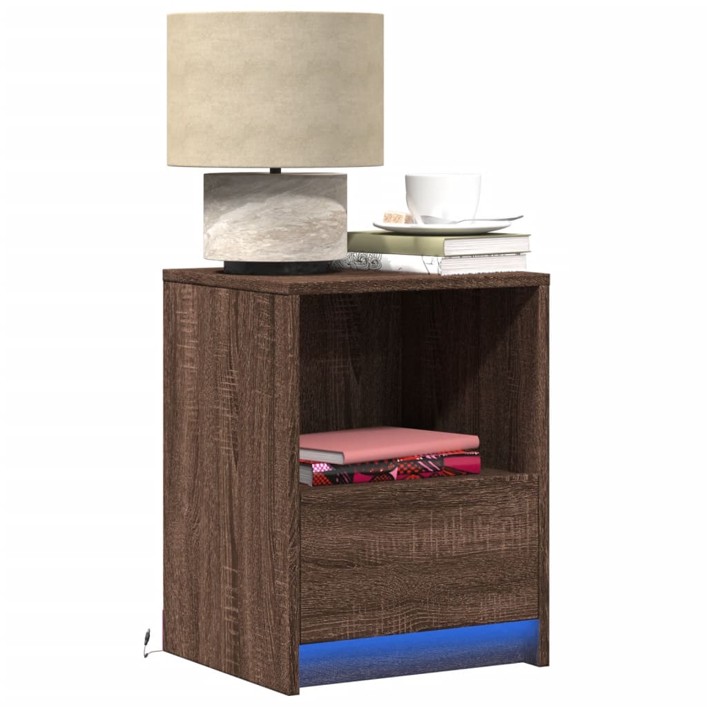 vidaXL Tables de chevet avec lumières LED 2 pcs Chêne marron Bois d'ingénierie