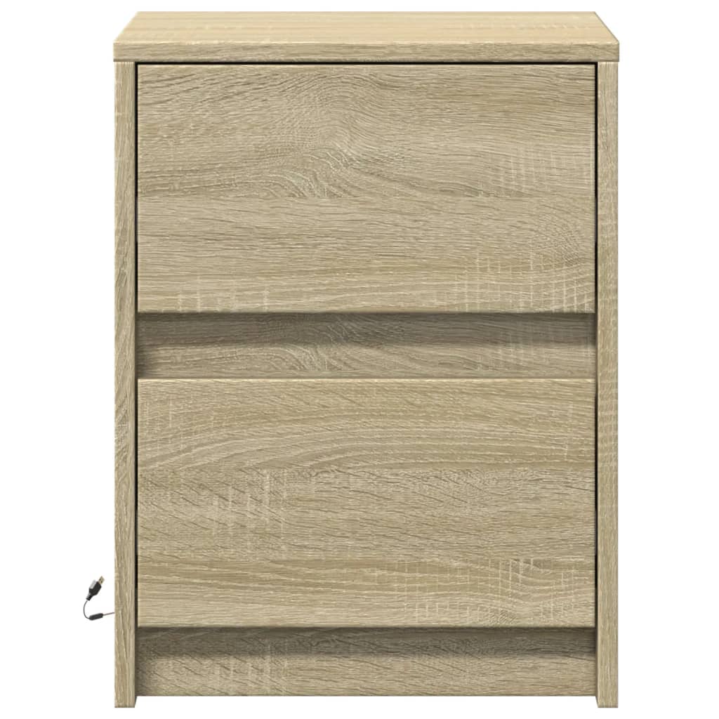 vidaXL Nachttische mit LED-Leuchten 2 Stk. Sonoma Eiche Holzwerkstoff