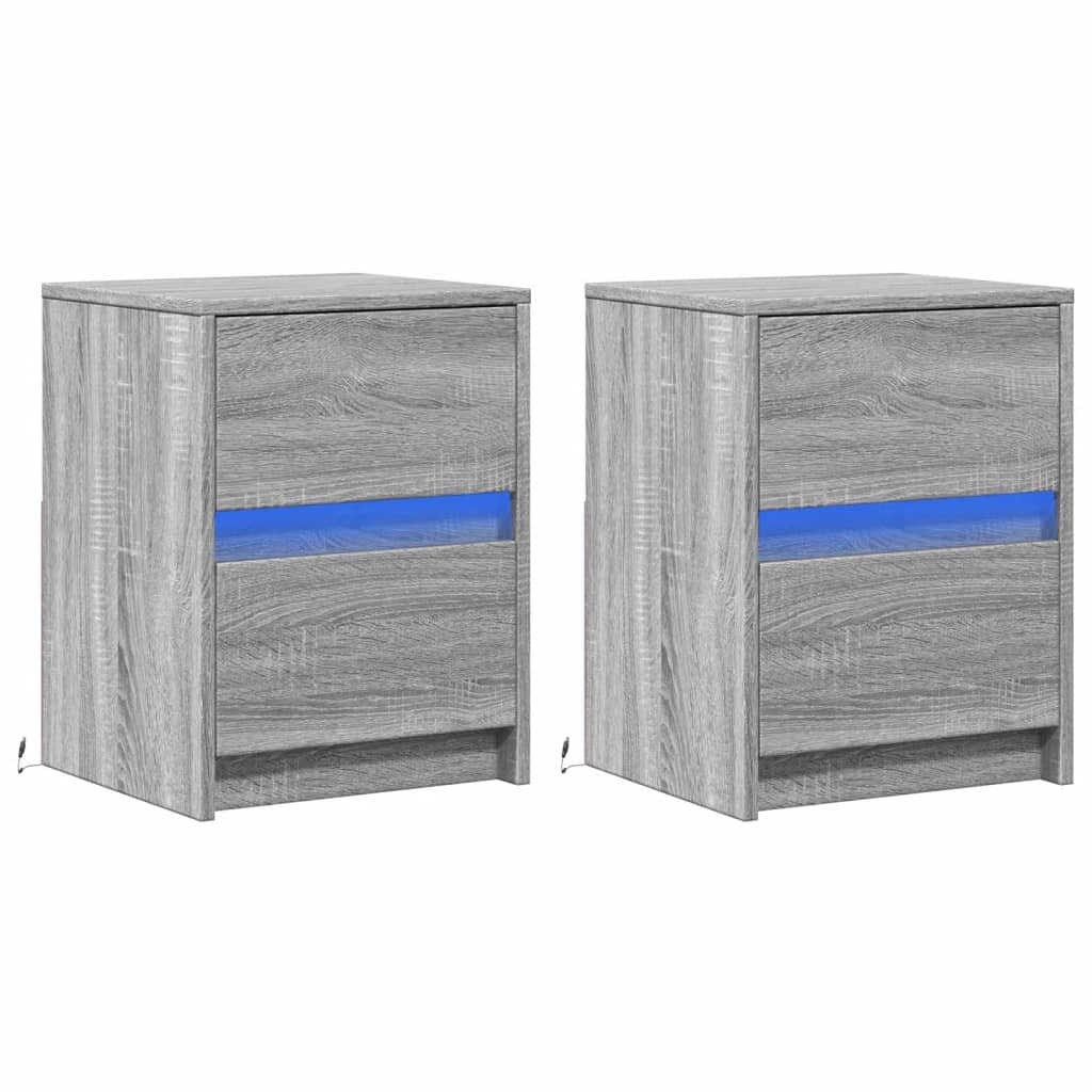 vidaXL Nachttische mit LED-Leuchten 2 Stk. Grau Sonoma Holzwerkstoff