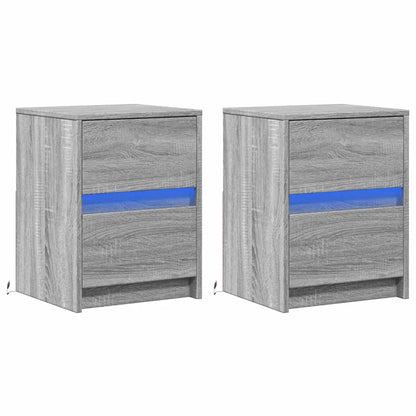 vidaXL Nachttische mit LED-Leuchten 2 Stk. Grau Sonoma Holzwerkstoff