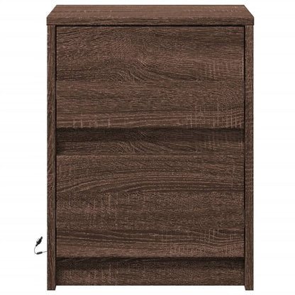 vidaXL Nachttische mit LED-Leuchten 2 Stk. Braun Eiche Holzwerkstoff