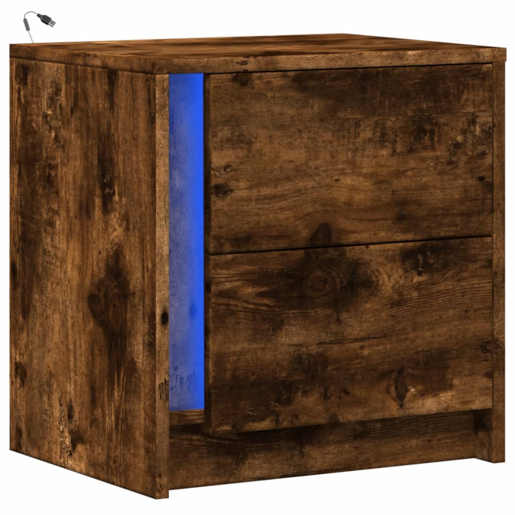 vidaXL Nachttisch mit LED-Leuchten Räuchereiche Holzwerkstoff