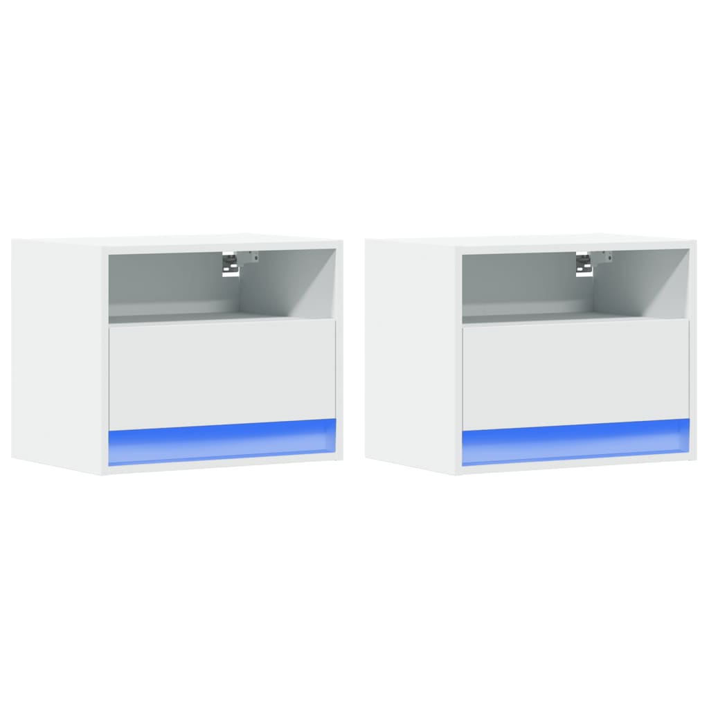 vidaXL Tables de chevet murales avec lumières LED 2 pcs Blanc