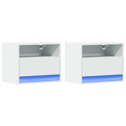 vidaXL Tables de chevet murales avec lumières LED 2 pcs Blanc