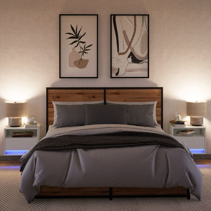 vidaXL Tables de chevet murales avec lumières LED 2 pcs Blanc