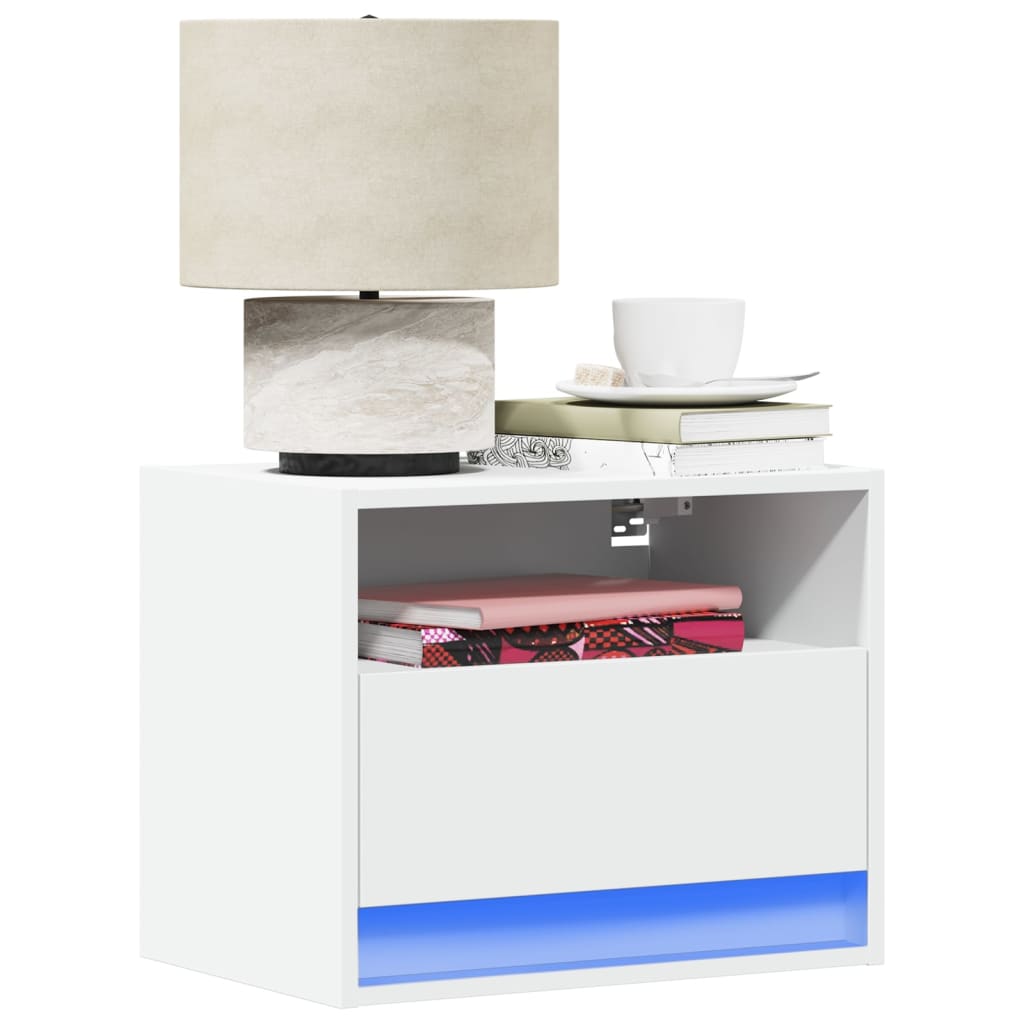 vidaXL Tables de chevet murales avec lumières LED 2 pcs Blanc