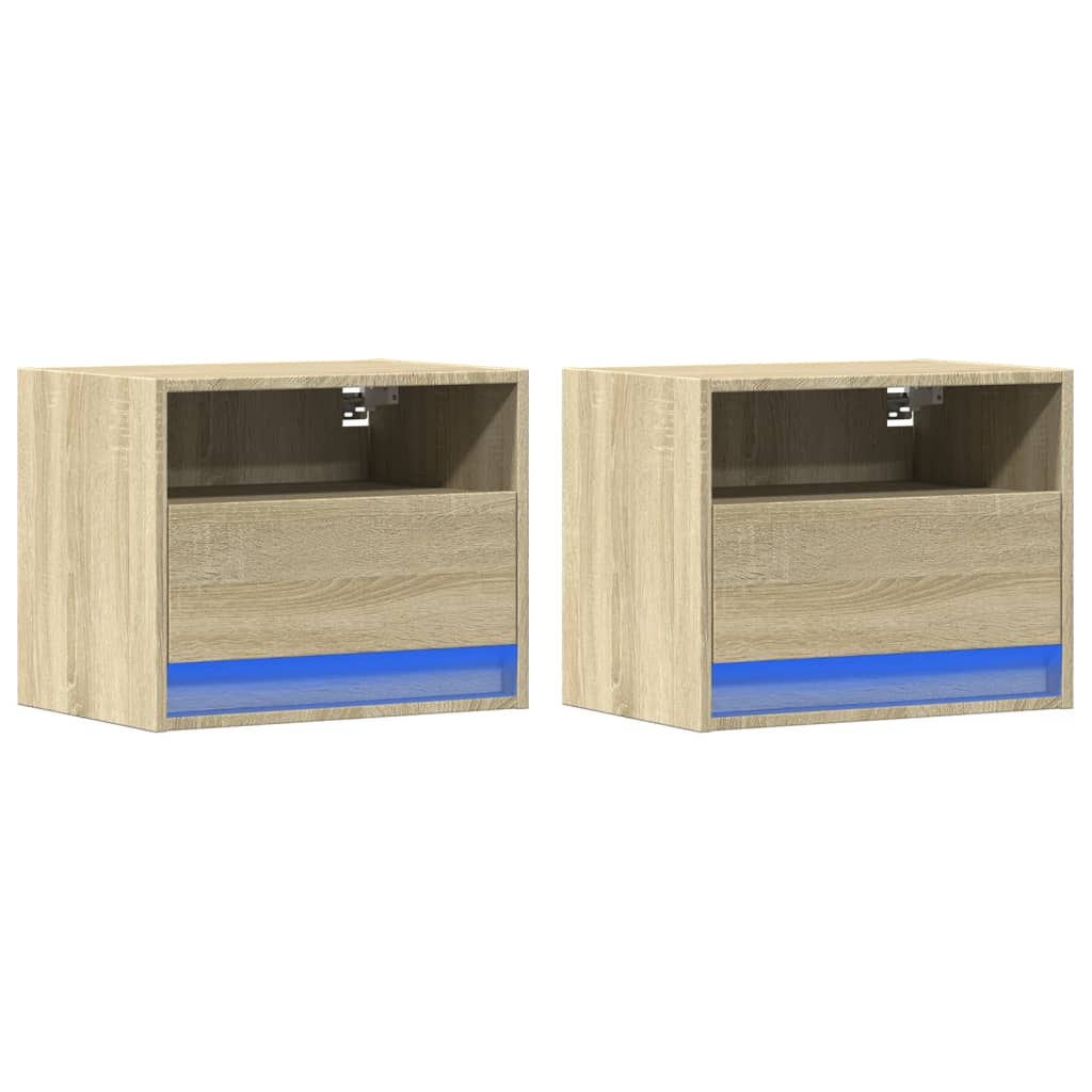 vidaXL Tables de chevet murales avec lumières LED 2 pcs Chêne Sonoma