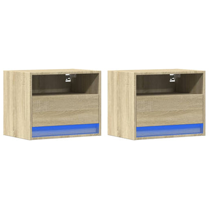 vidaXL Tables de chevet murales avec lumières LED 2 pcs Chêne Sonoma