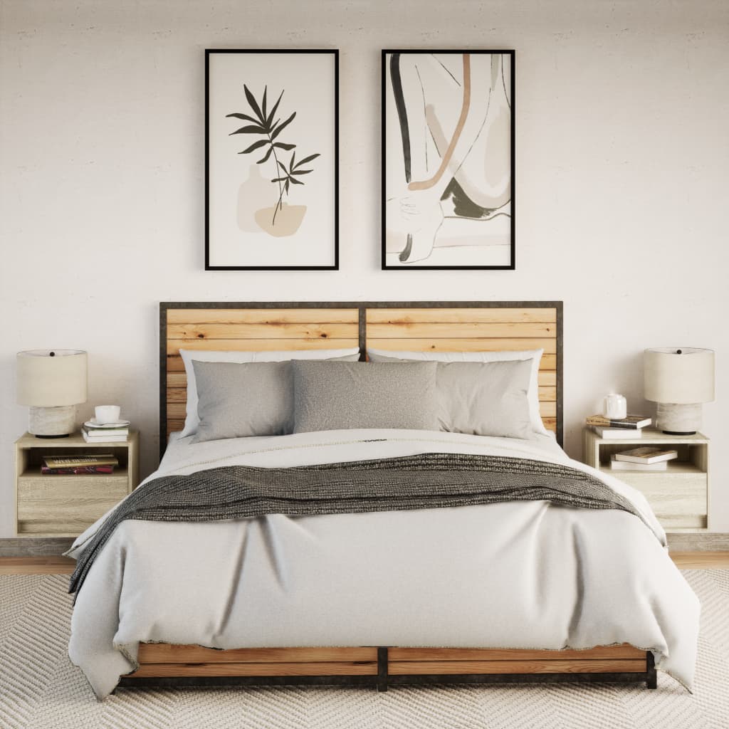 vidaXL Tables de chevet murales avec lumières LED 2 pcs Chêne Sonoma