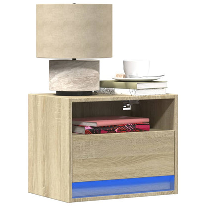 vidaXL Tables de chevet murales avec lumières LED 2 pcs Chêne Sonoma