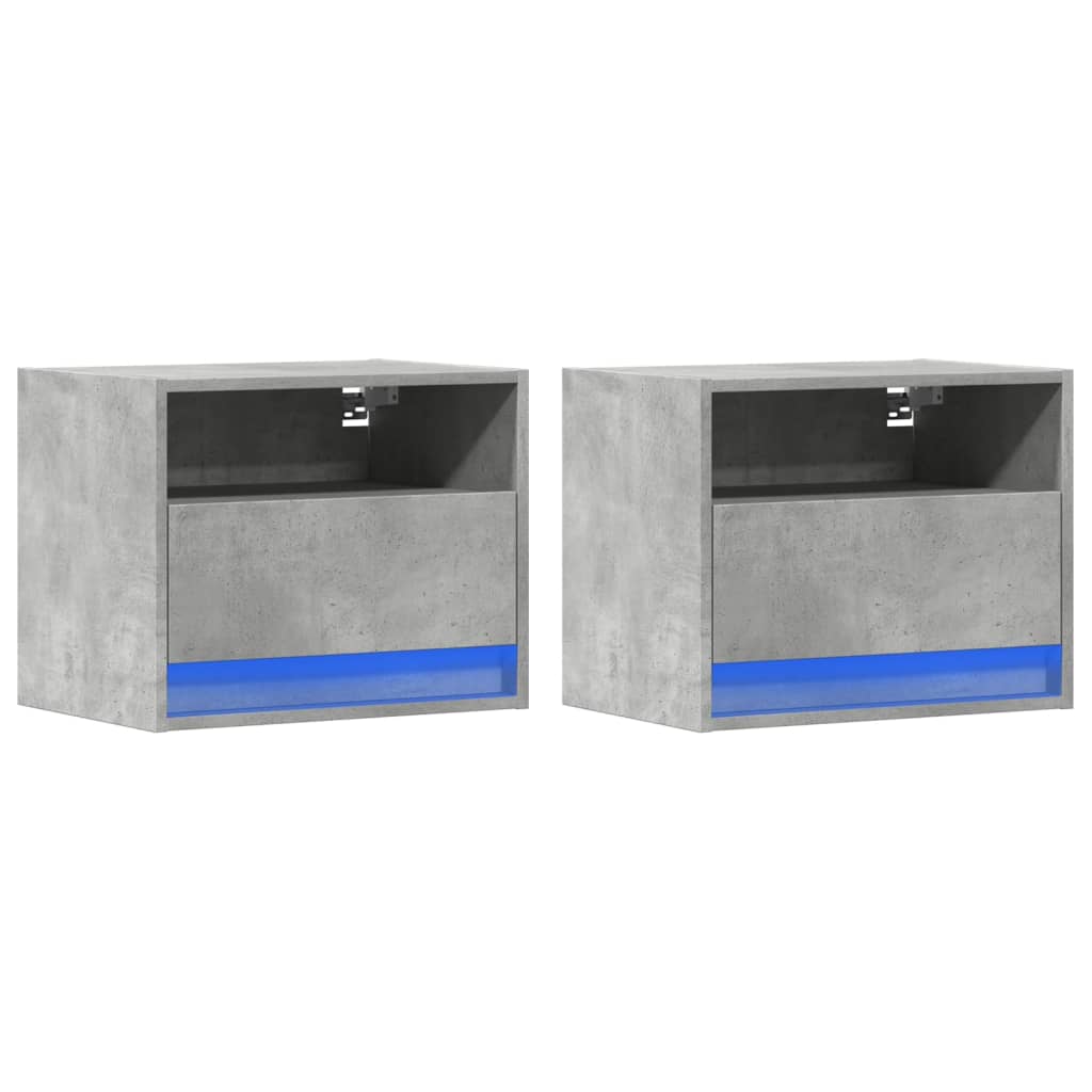 vidaXL Wand-Nachttische mit LED-Leuchten 2 Stk. Betongrau