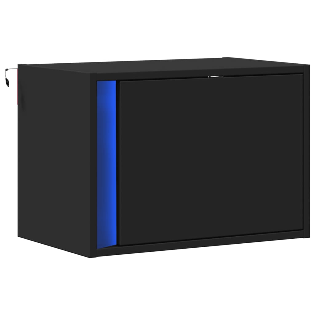 vidaXL Table de chevet murale avec lumières LED Noir