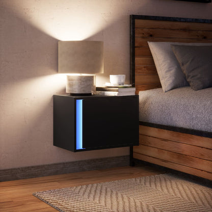 vidaXL Table de chevet murale avec lumières LED Noir