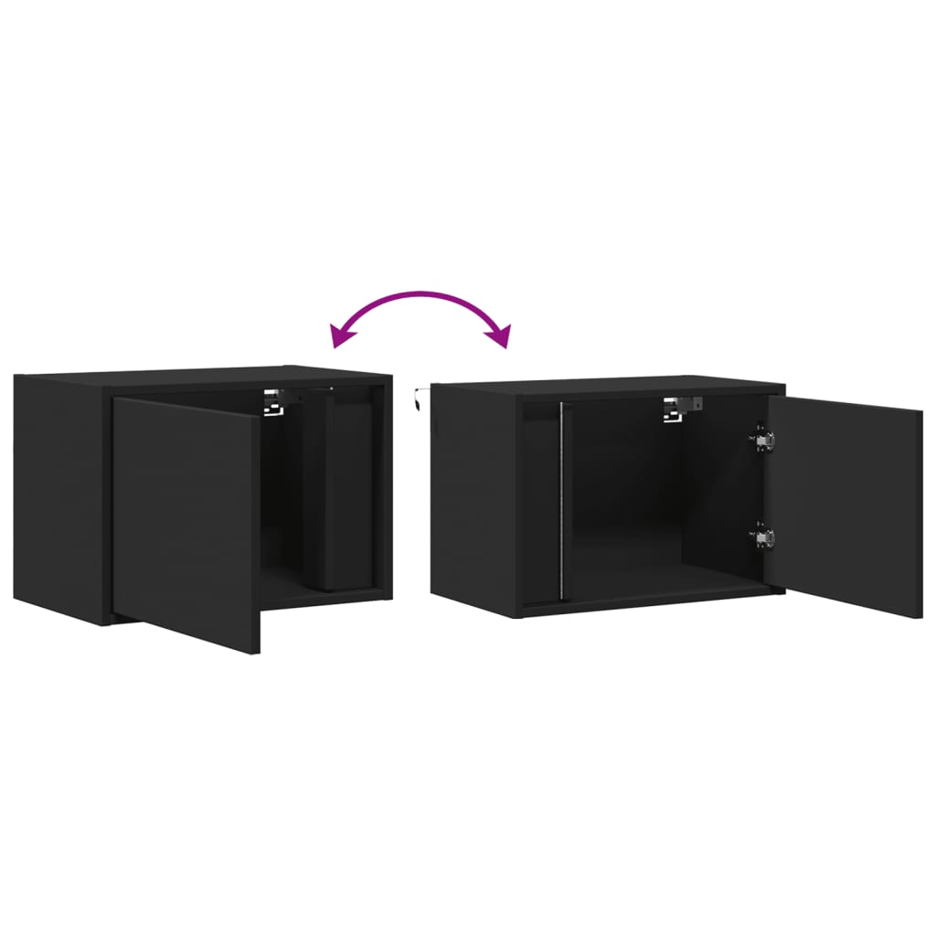 vidaXL Table de chevet murale avec lumières LED Noir