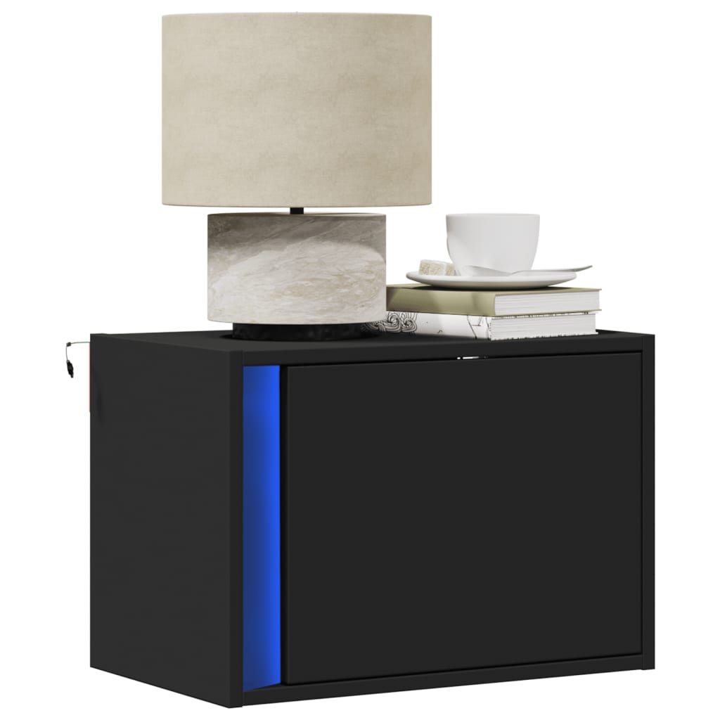 vidaXL Table de chevet murale avec lumières LED Noir