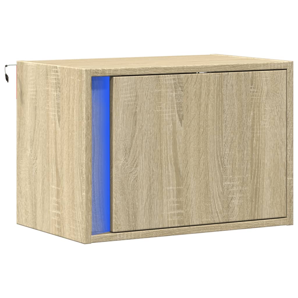 vidaXL Table de chevet murale avec lumières LED chêne Sonoma