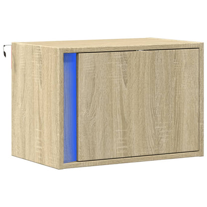vidaXL Table de chevet murale avec lumières LED chêne Sonoma