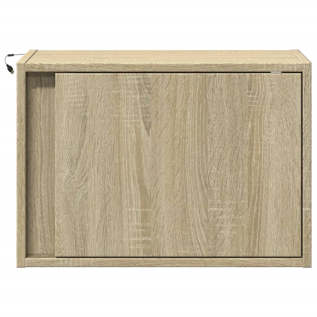 vidaXL Table de chevet murale avec lumières LED chêne Sonoma