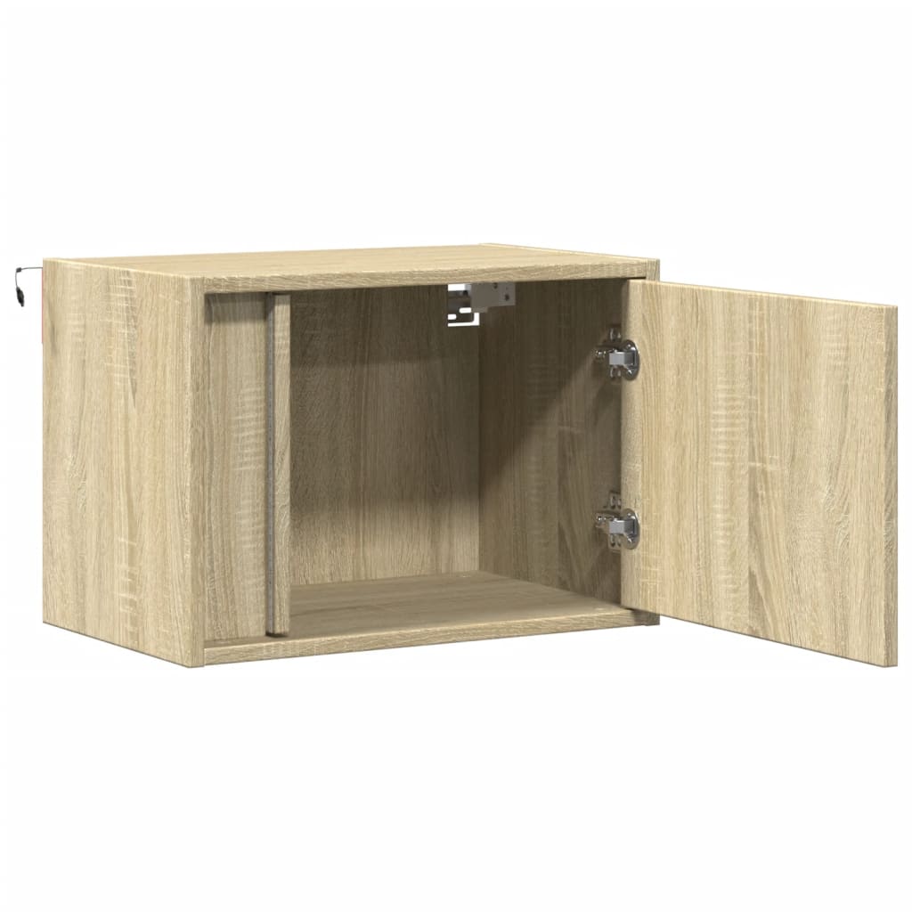 vidaXL Table de chevet murale avec lumières LED chêne Sonoma
