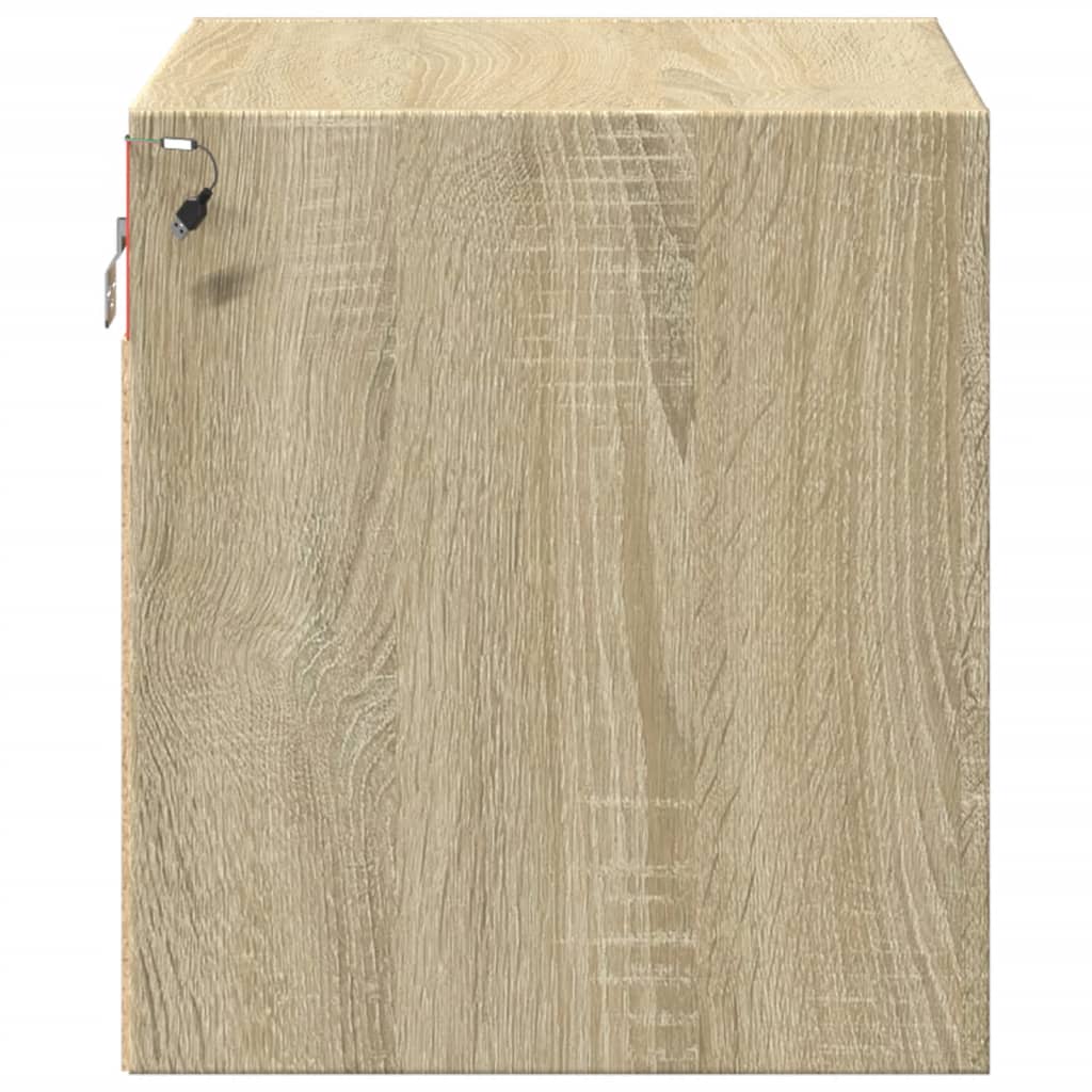 vidaXL Table de chevet murale avec lumières LED chêne Sonoma