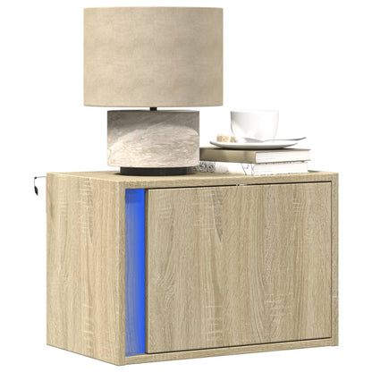 vidaXL Table de chevet murale avec lumières LED chêne Sonoma