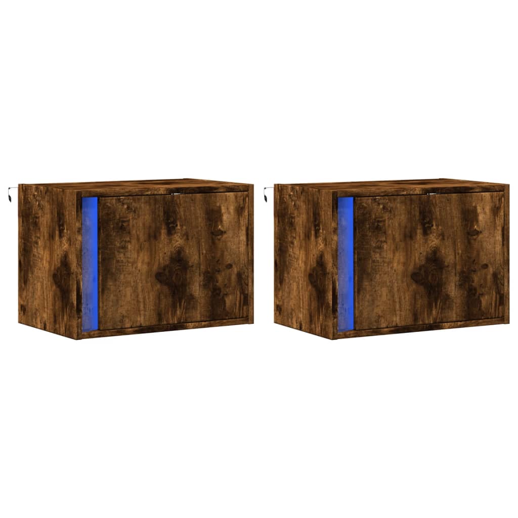 vidaXL Tables de chevet murales avec lumières LED 2 pcs Chêne fumé