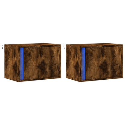 vidaXL Tables de chevet murales avec lumières LED 2 pcs Chêne fumé