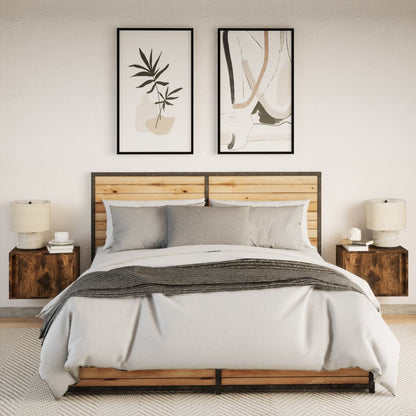 vidaXL Tables de chevet murales avec lumières LED 2 pcs Chêne fumé