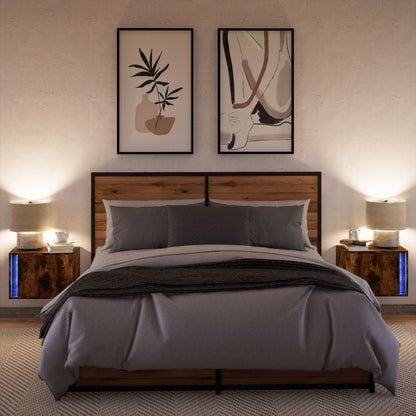 vidaXL Tables de chevet murales avec lumières LED 2 pcs Chêne fumé