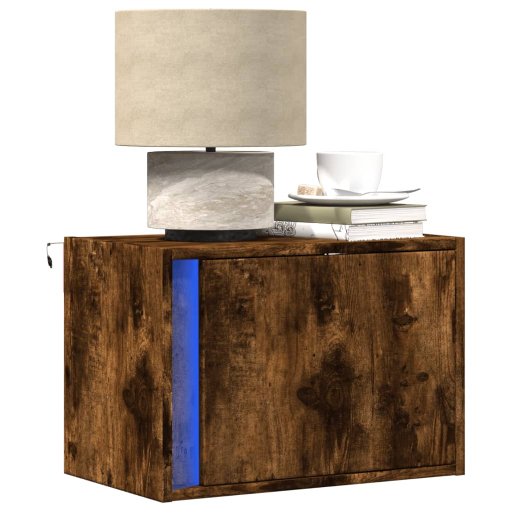 vidaXL Tables de chevet murales avec lumières LED 2 pcs Chêne fumé