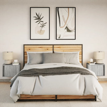 vidaXL Tables de chevet murales avec lumières LED 2 pcs Gris Sonoma