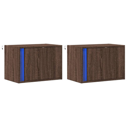vidaXL Tables de chevet murales avec lumières LED 2 pcs Aspect Chêne Marron