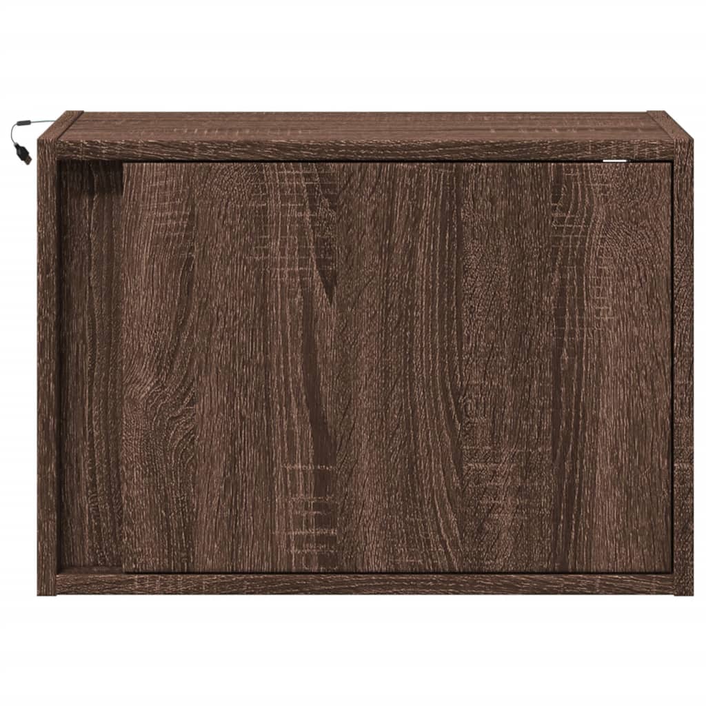vidaXL Tables de chevet murales avec lumières LED 2 pcs Aspect Chêne Marron