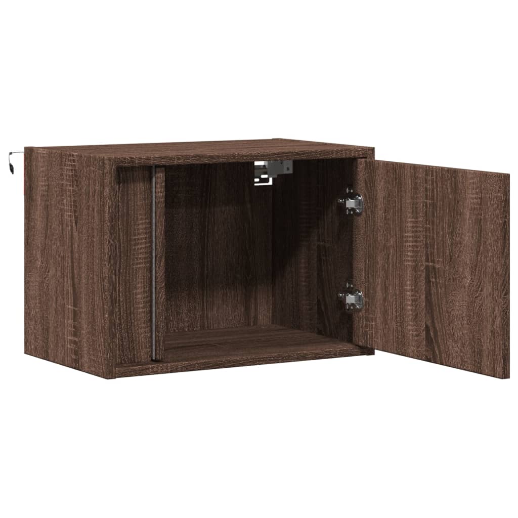 vidaXL Tables de chevet murales avec lumières LED 2 pcs Aspect Chêne Marron
