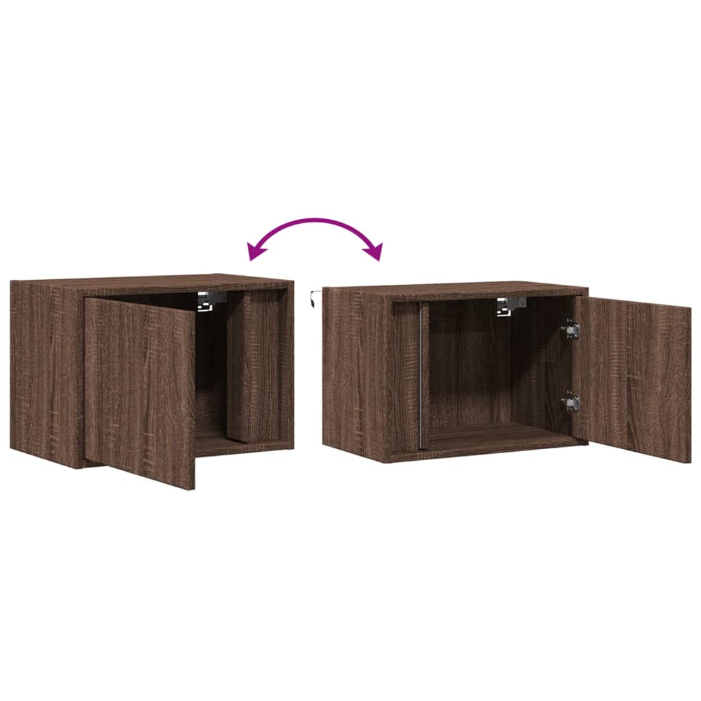 vidaXL Tables de chevet murales avec lumières LED 2 pcs Aspect Chêne Marron