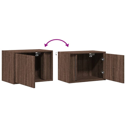 vidaXL Tables de chevet murales avec lumières LED 2 pcs Aspect Chêne Marron