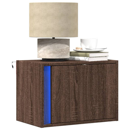 vidaXL Tables de chevet murales avec lumières LED 2 pcs Aspect Chêne Marron
