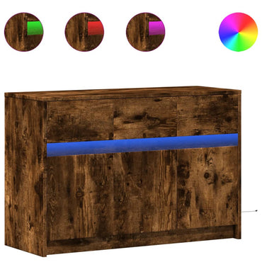 vidaXL Meuble TV avec éclairage LED chêne fumé 91x34x61 cm