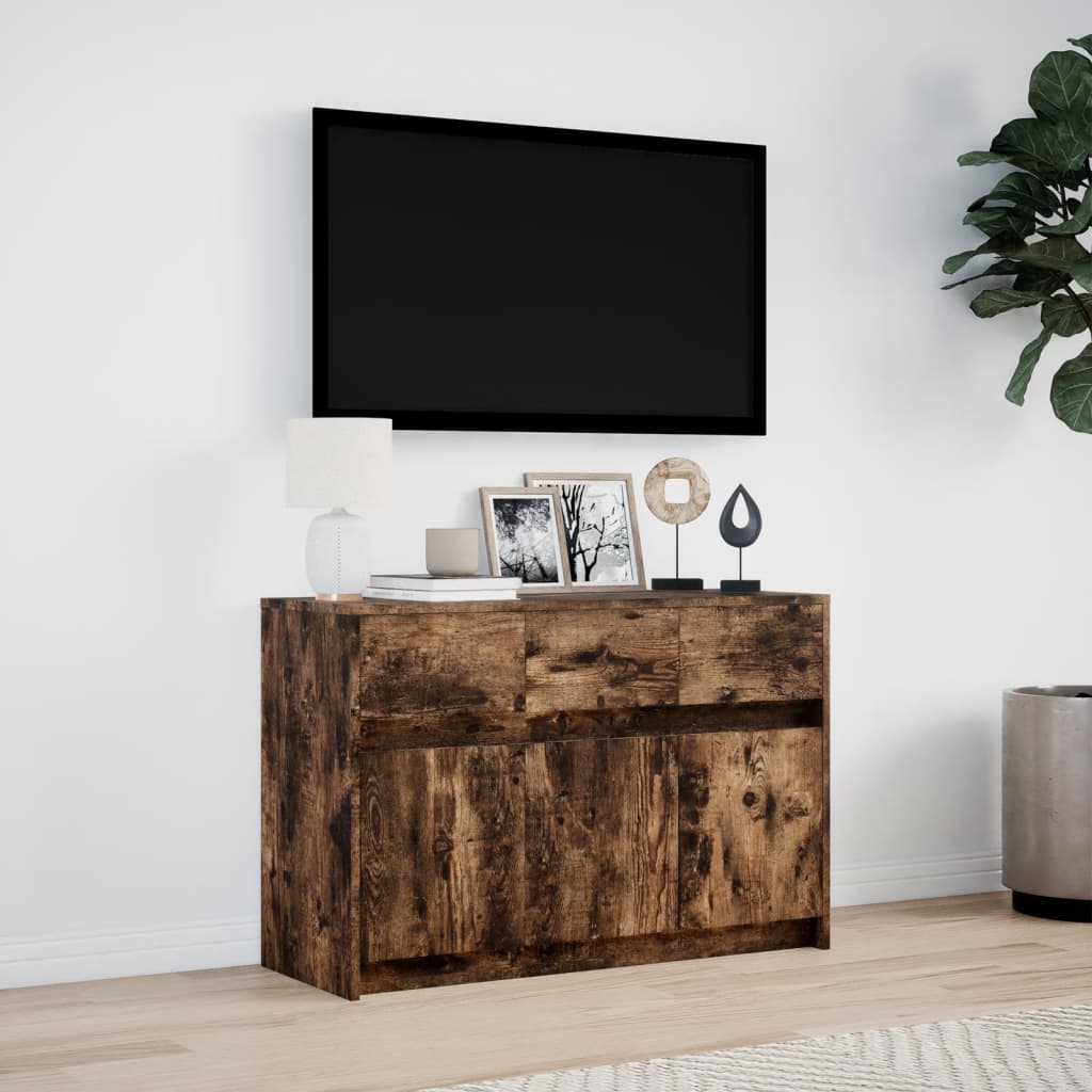 vidaXL Meuble TV avec éclairage LED chêne fumé 91x34x61 cm