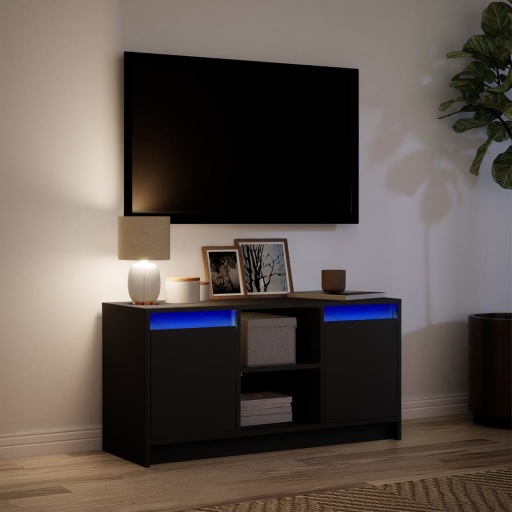 vidaXL Meuble TV avec lumières LED Noir 100x34x50 cm