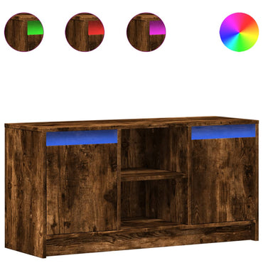 vidaXL Meuble TV avec lumières LED chêne fumé 100x34x50 cm