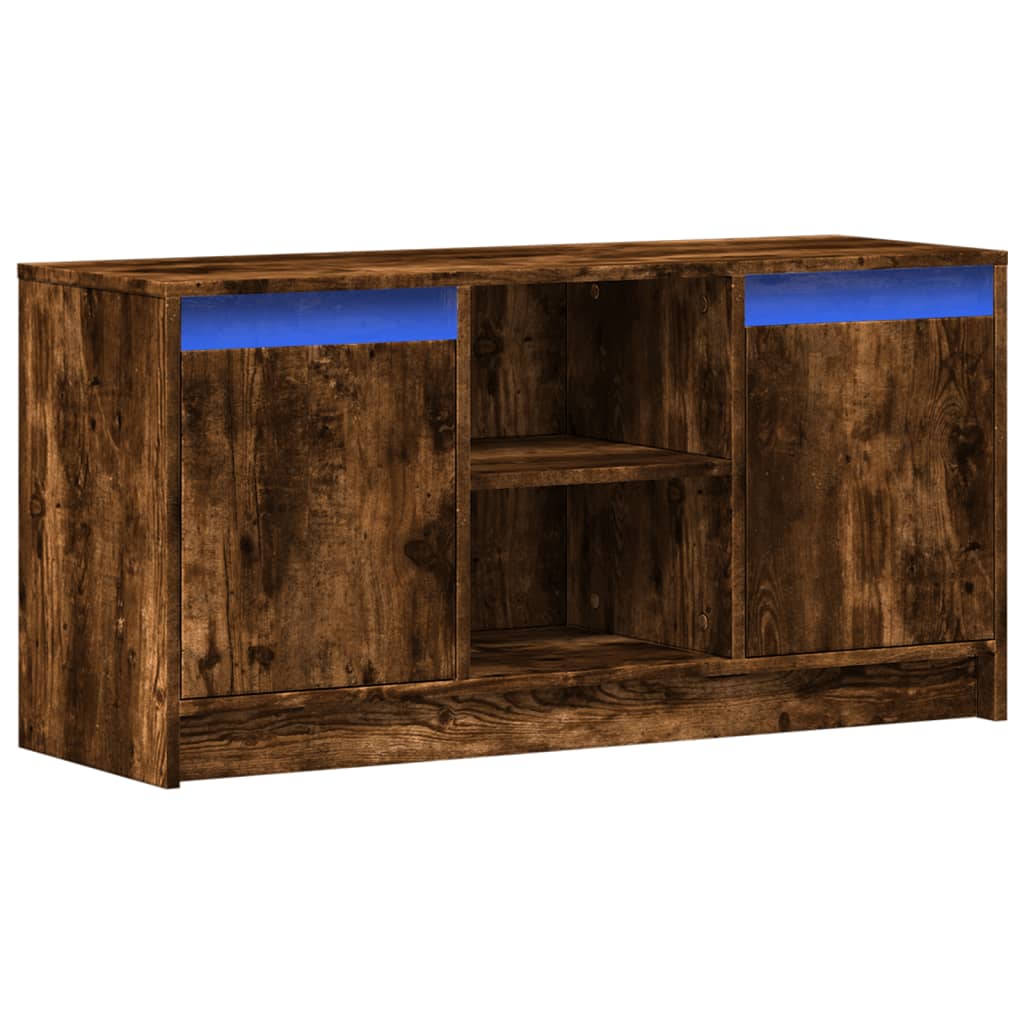 vidaXL Meuble TV avec lumières LED chêne fumé 100x34x50 cm