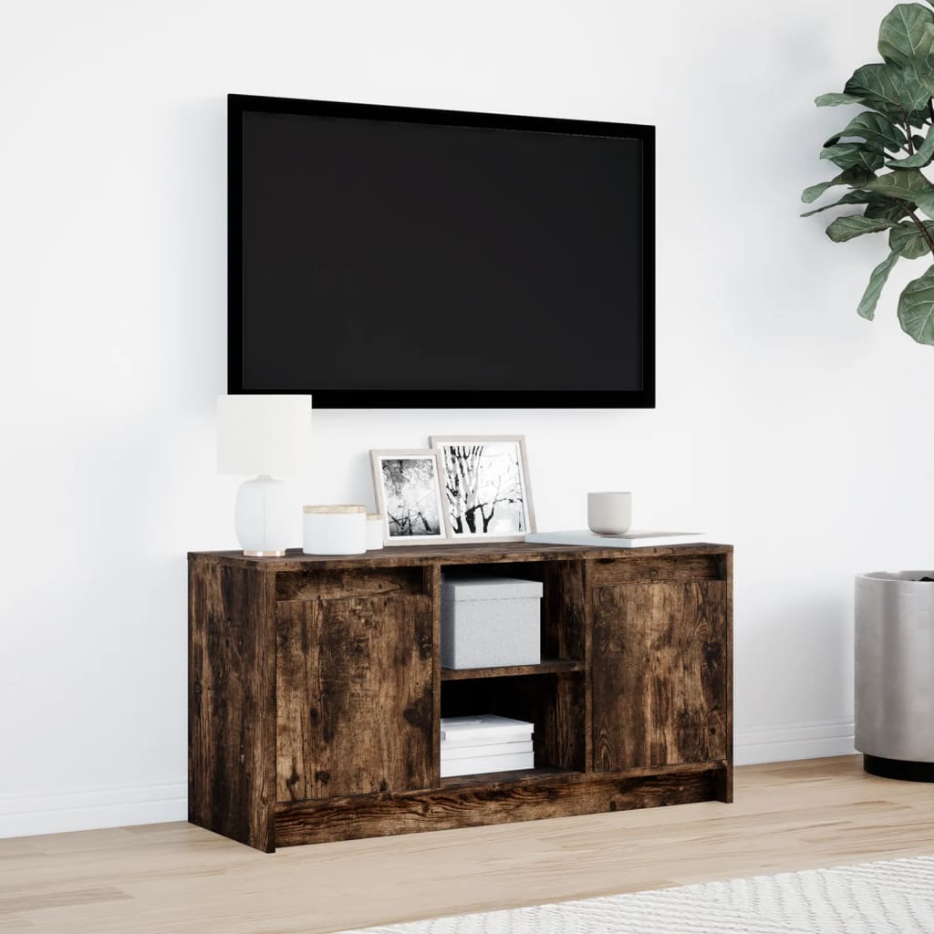 vidaXL Meuble TV avec lumières LED chêne fumé 100x34x50 cm