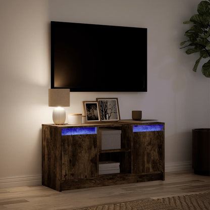 vidaXL Meuble TV avec lumières LED chêne fumé 100x34x50 cm