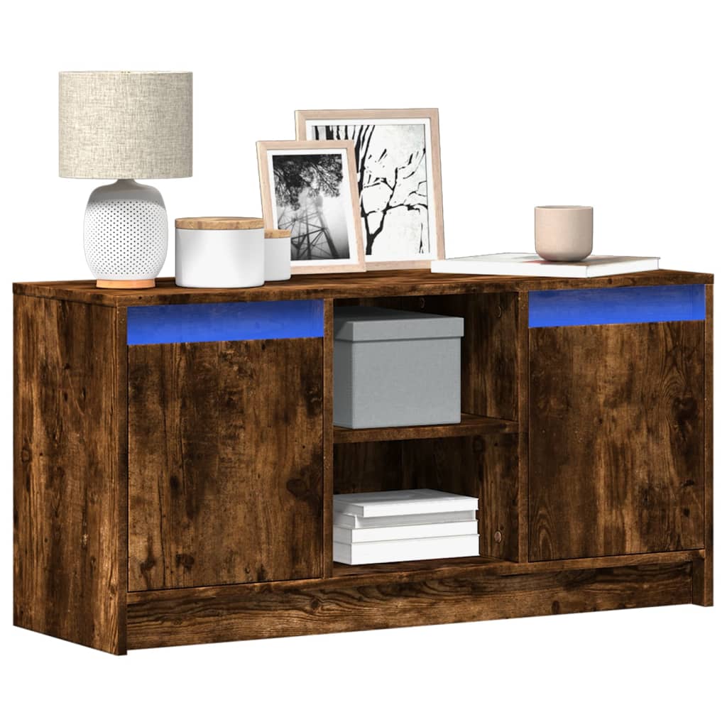vidaXL Meuble TV avec lumières LED chêne fumé 100x34x50 cm