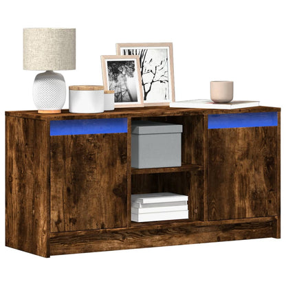vidaXL Meuble TV avec lumières LED chêne fumé 100x34x50 cm